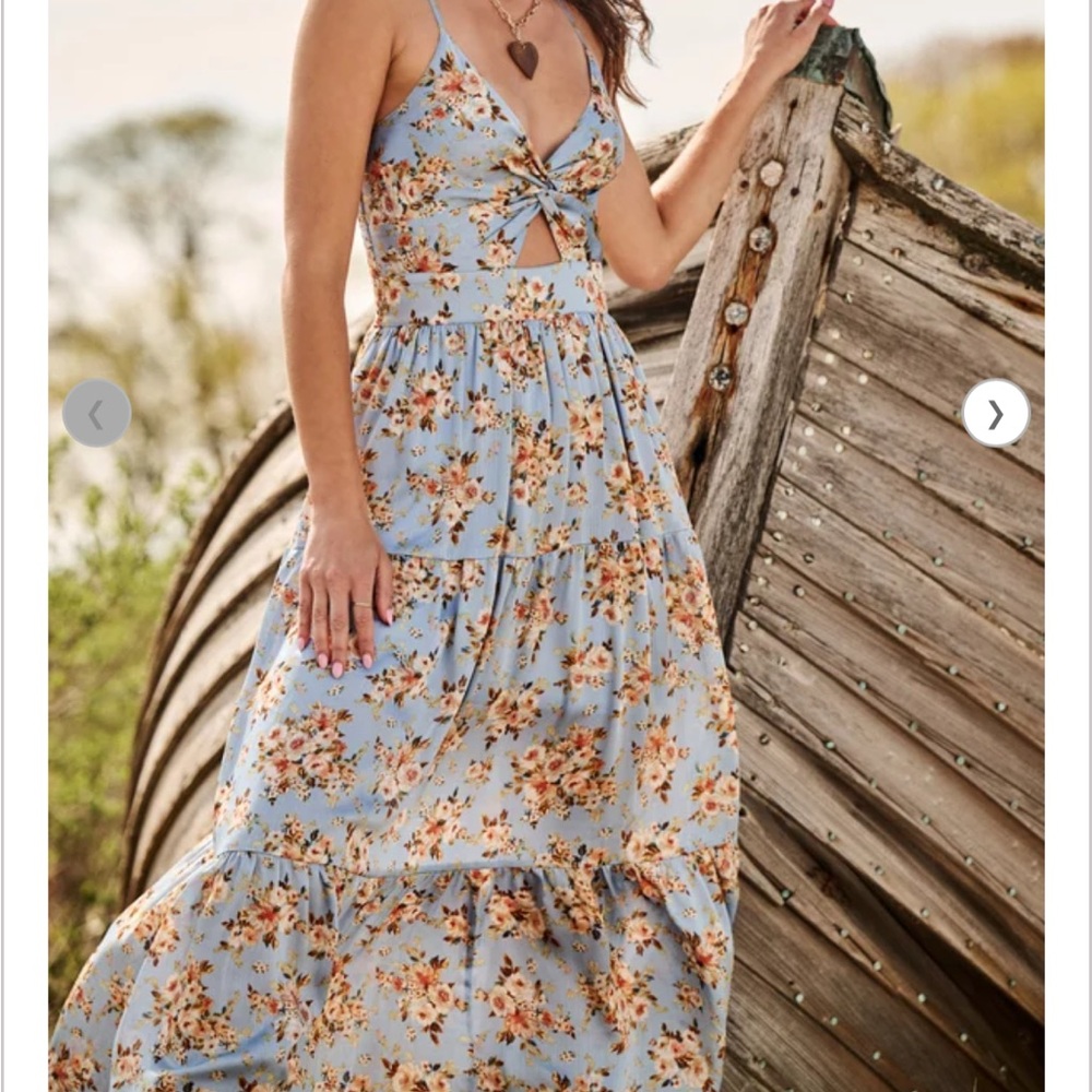 Altar'd State Floral Blue and Orange Maxi Dress